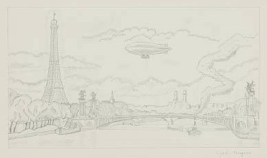 Pont Alexandre III et dirigeable francais アレキサンドル三世橋と